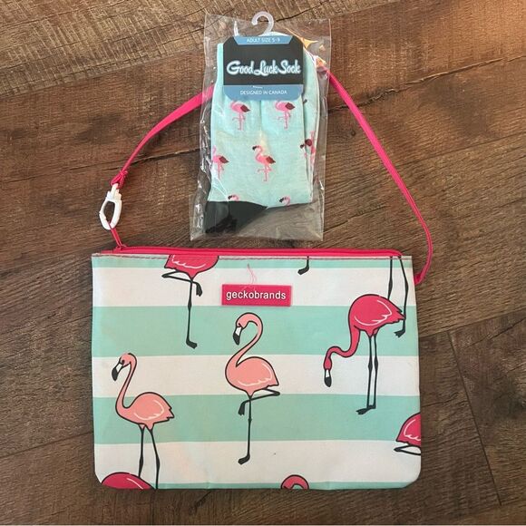 🦩FLAMINGO “🦩Good Luck Socks” Socks & Geckobrands Bag - Picture 1 of 9